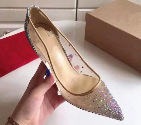 

Women High Heel Shoes Brand Red Wedding Shoes Nude Grenadine Sequins High Heel Shoes 8cm 10cm Thin Heel Party Shoes 35-41