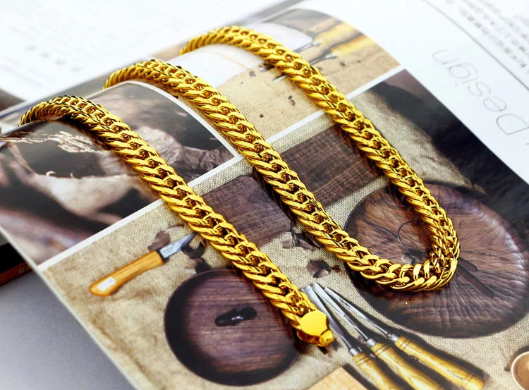 Модное мужское золотое ожерелье 24 k Золотая цепочка в виде веревки дизайн 8мм60см Размер Мужские очаровательные ювелирные изделия хорошее качество не аллергический лучший подарок