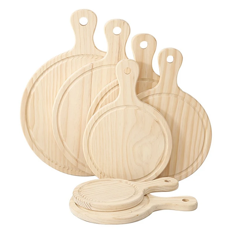 

Durable Round Wooden Pizza Paddle Serving Board Making Peel Cutting Tray 4 Sizes 6/7/8/9/10/11/12 inches