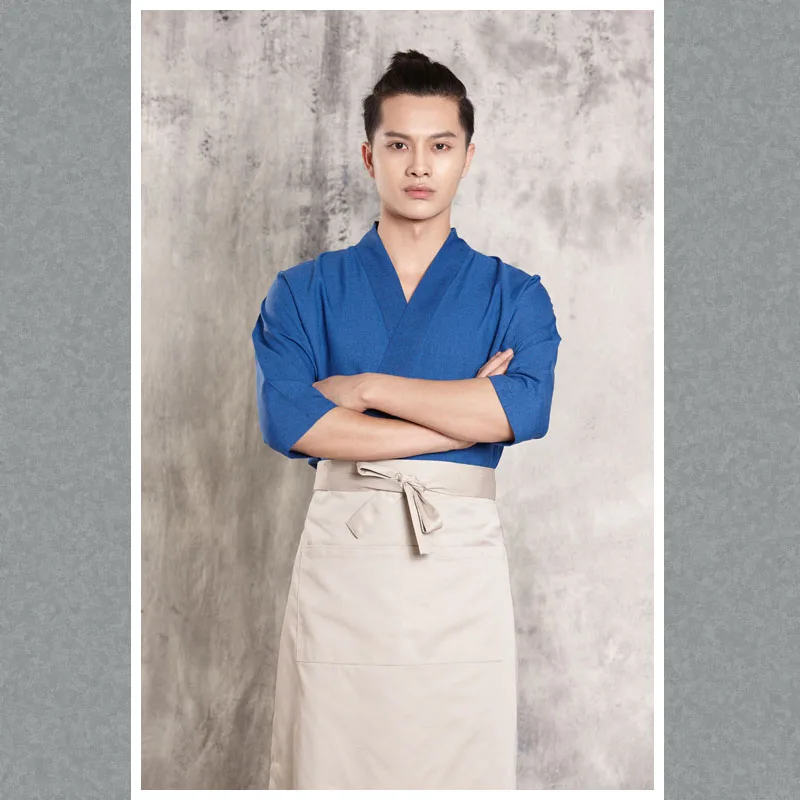 Унисекс Японский Корейский стиль средний рукав Униформа повара официант Ресторан Кук суши кимоно рабочая одежда удобное белье X212