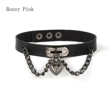 Готический панк Стиль сплав с кисточкой-сердцем колье для женщин 90S черный из искусственной кожи Колье Воротник модные ювелирные изделия колье