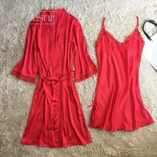 Inplusni женский вечерний комплект с платьем однотонная эмуляция с тонкими лямками модная пикантная одежда для сна из двух предметов Домашняя одежда женский вечерний комплект с платьем s