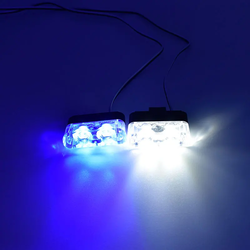 Высокая яркость 12 В 2X2 4LED Красный Синий Желтый автомобиль полицейский стробоскоп вспышка светильник авариПредупреждение 3 мигающий противотуманный светильник s Стайлинг автомобиля - Испускаемый цвет: White and Blue