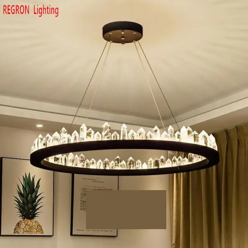 

Regron Deluxe Chandeliers Large Ring Crystal LED Chandeliers Lamp For Living Room Bar Post-Modern Art Deco Hanging Lights