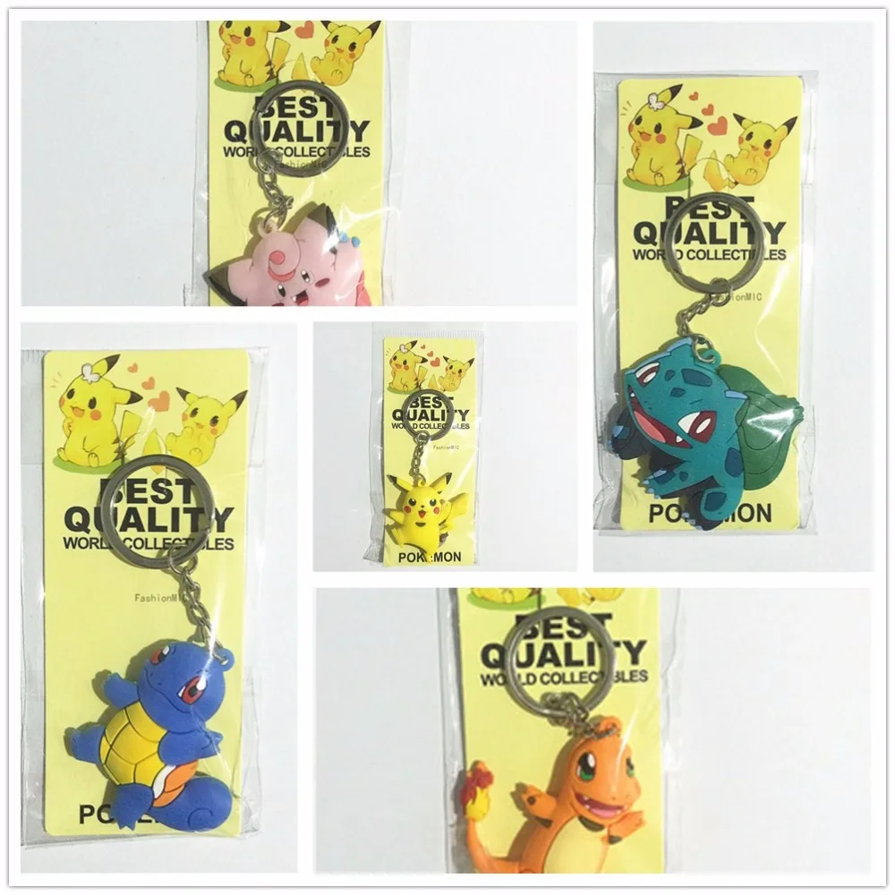 

New Arrival Pokemon Keychain Pendant Cartoon Pokemon Figures PVC Pikachu Bulbasaur Gastly Chansey Squirtle Keyrings