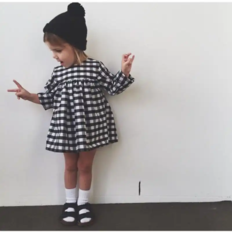 baby girl black and white plaid dress