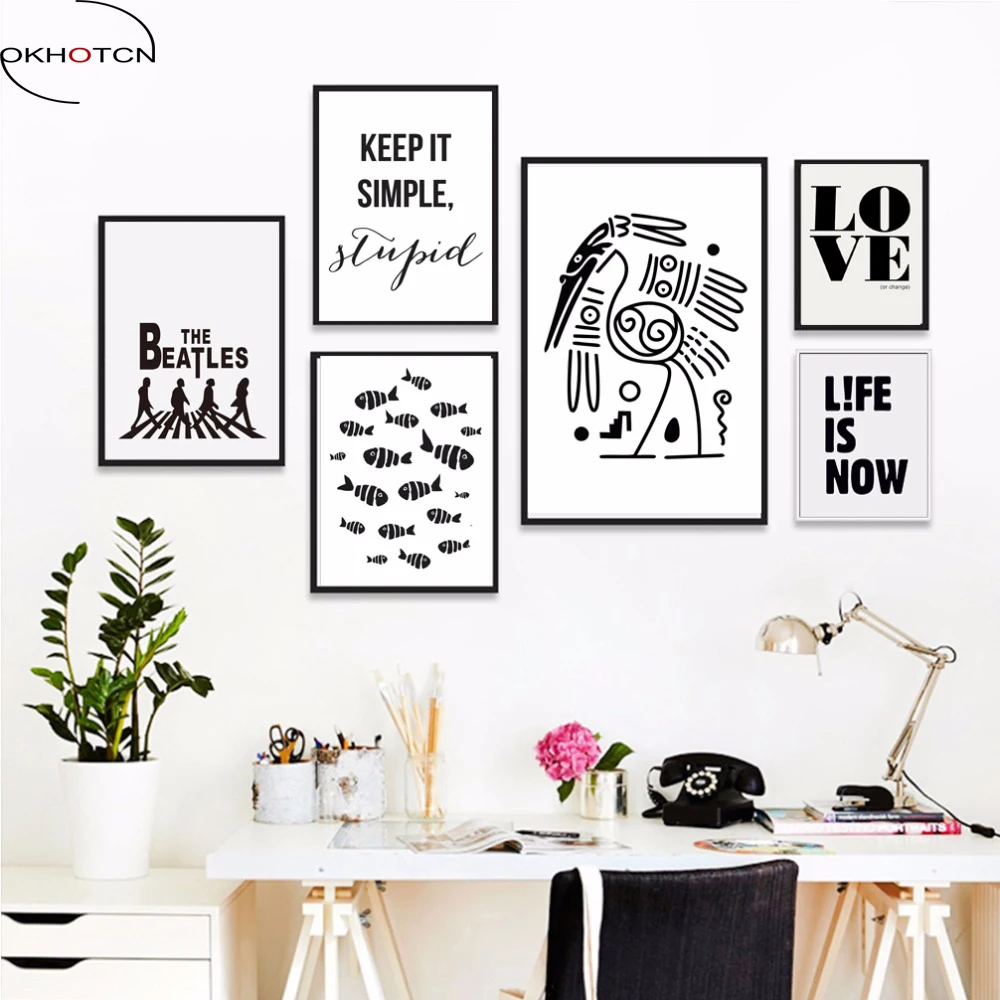 Love-Home-English-Phrase-Proverbs-Life-Inspirational-Poster-Black-and-White-Art-Canvas-Painting-Home-Living