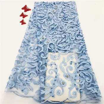 

Beautiful flower embroidery French net fabric evening dress material tulle lace cloth with beads PDN14(5yards/lot)