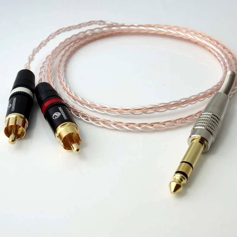 1 м 8 ядер Litz оплетка 1/8 3 5 мм до 2 RCA папа 5N PCOCC Гибридный посеребренный кабель HIFI