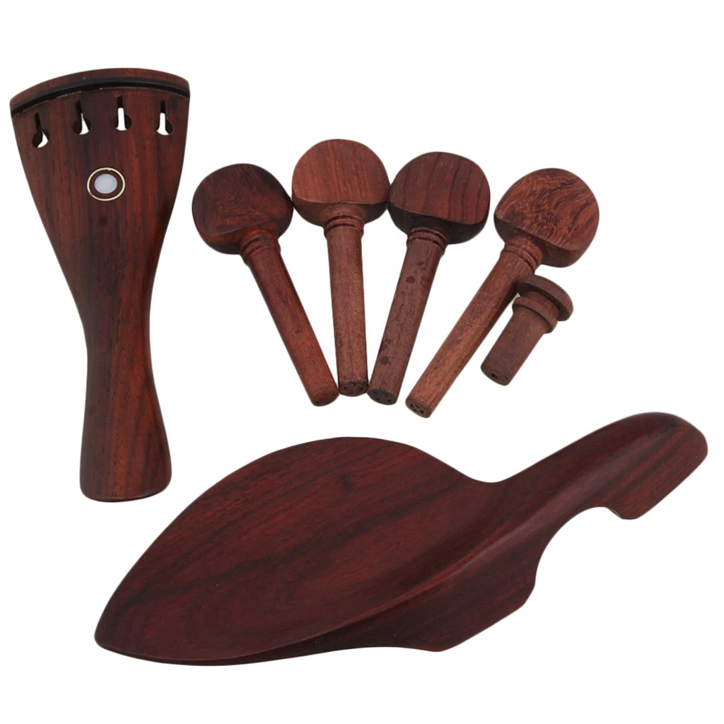 4/4 Violin Replacement Rose Wood Chinrest & Tailpiece & Endpins &Tuning Peg
