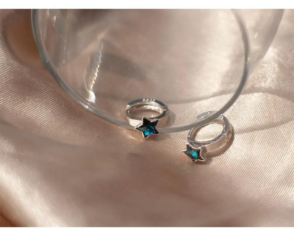 

S925 sterling silver earring fashion painted blue five-pointed star ear bone ear buckle personality trend female silver ear jewe