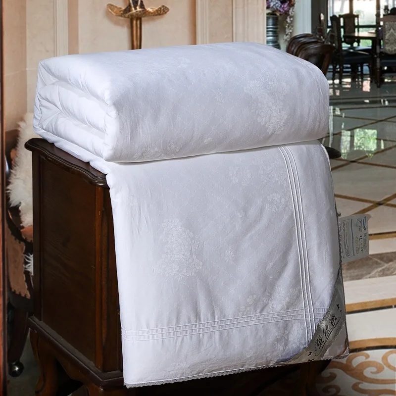 Белое, розовое, серое хлопковое покрытое шелковое одеяло чистое и натуральное длинное шелковое волокно - Цвет: Белый
