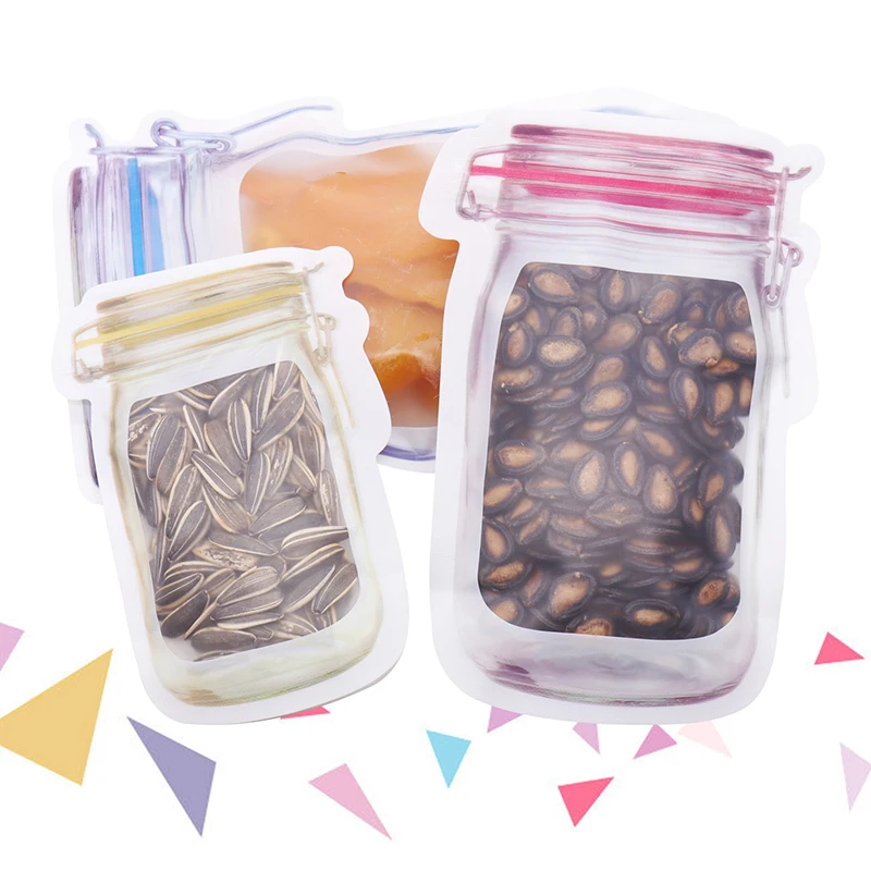 

5Pcs/lot Portable Mason Jar Food Sealed Storage Bag Travel Snack Candy Storage Zipper Pouch