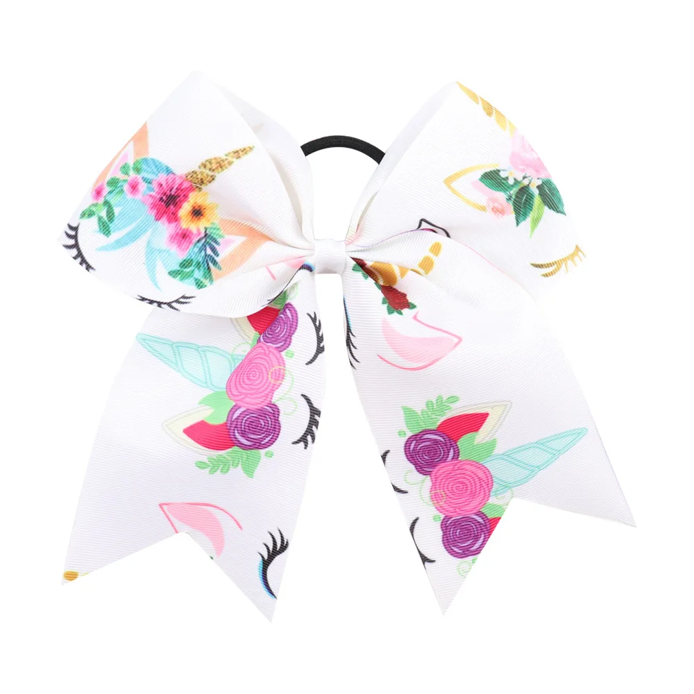 8 inch unicorn hair bows for kids girls handmade printed ribbon