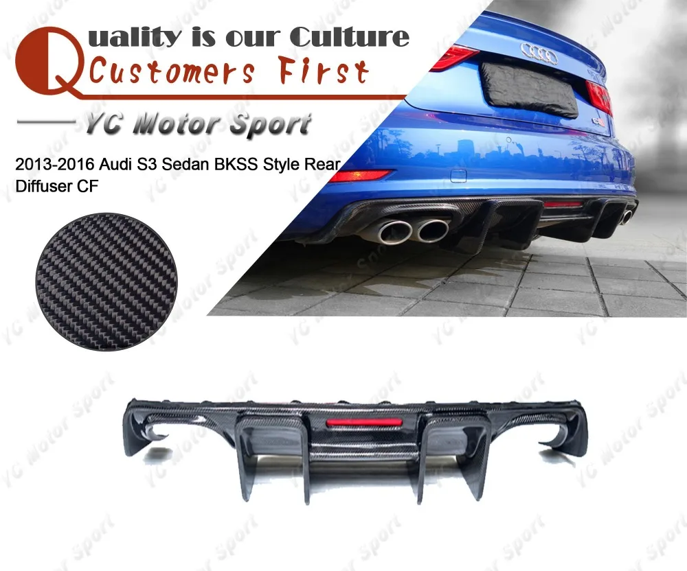 

Car Accessories Carbon Fiber BKSS Style Rear Diffuser with Light Fit For 2013-2016 Audi S3 Sedan Rear Bumper Diffuser Lip