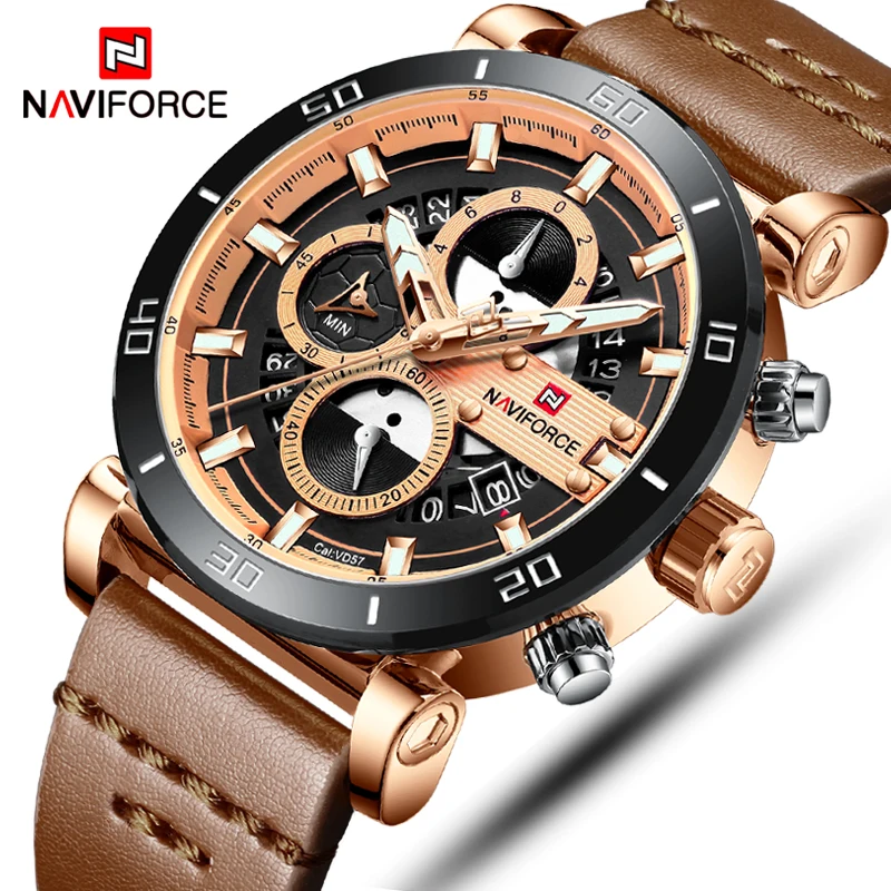 Топ бренд класса люкс NAVIFORCE часы мужские модные повседневные кожаные кварцевые