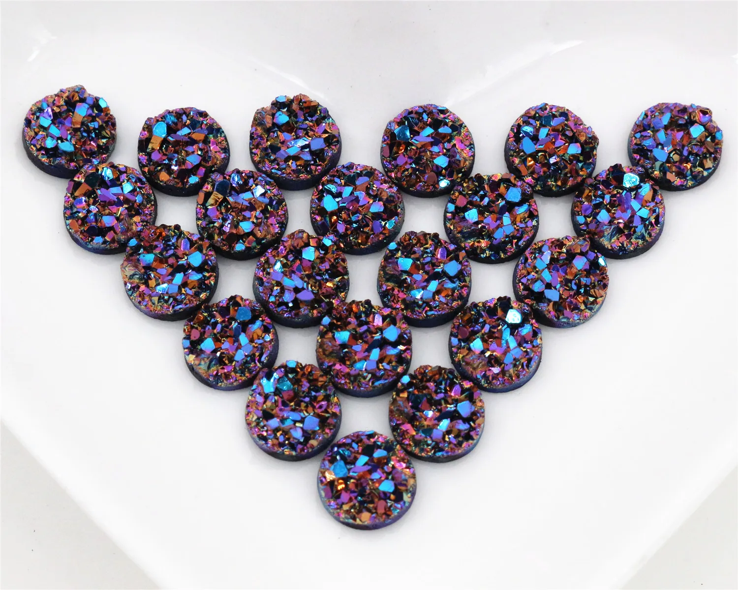 

New Fashion 40pcs 8mm Dream Aurora AB Colors Natural ore Style Flat back Resin Cabochons For Bracelet Earrings accessories-V3-19