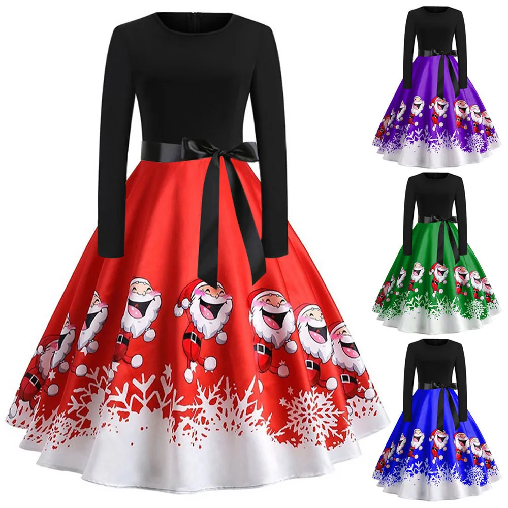 Женское винтажное платье с длинным рукавом рождественское 50 S 60 Vestidos Robe Noel