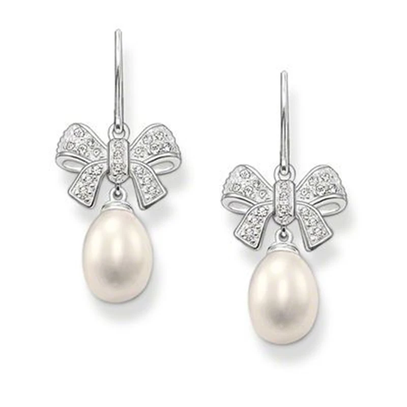 

Bow Knot & Pearl Drop Earrings with White Zirconia, European Trendy Dangle Earring Jewelry Bijoux Best Gift Earings for Women