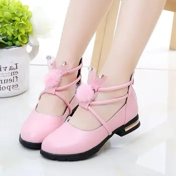 

children Girls Shoes Pu Leather Student Kids Flats Soft Princess Sweet Wedding Dress Shoes Korean Teen Girls Rabbit Ear Shoes