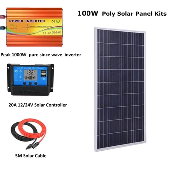 

100W Solar Panel Kit with peak 1000w pure since wave inverter: 100W Poly Solar Panel, PWM 20A LCD Controller Off Grid System