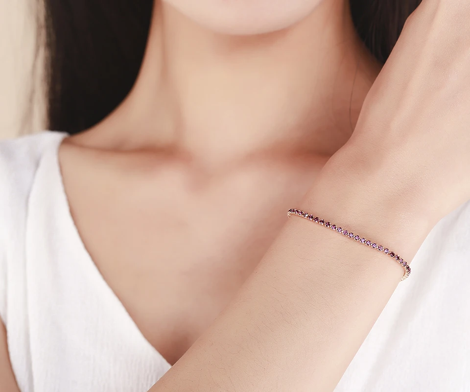 Тонкий фиолетовые кристаллы теннисная цепочка браслет крошечный Braceletes для девочек Для женщин желтого золота Цвет Jewelry колье bracciali Donna pulsera