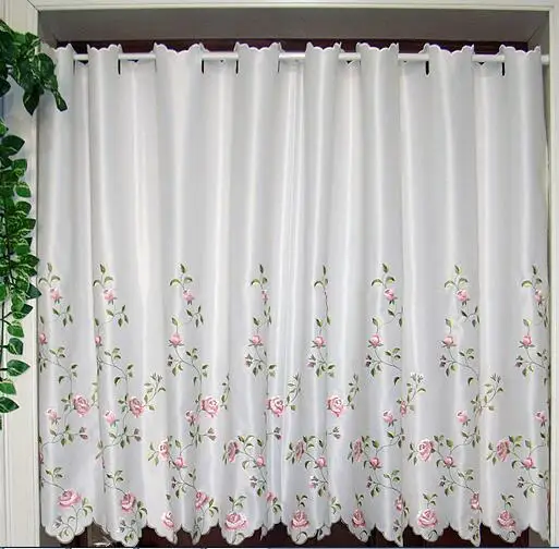 

High-grade semi curtain gauze embroidery curtain fabric finished pastoral kitchen curtains coffee curtain window