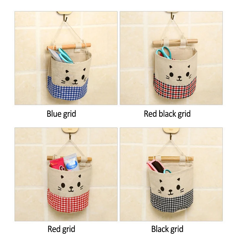 

Mini Colorful Debris Storage Box Waterproof Fabric Cotton Linen Pocket Cute Snacks Desktop Storage Hanging Basket Box