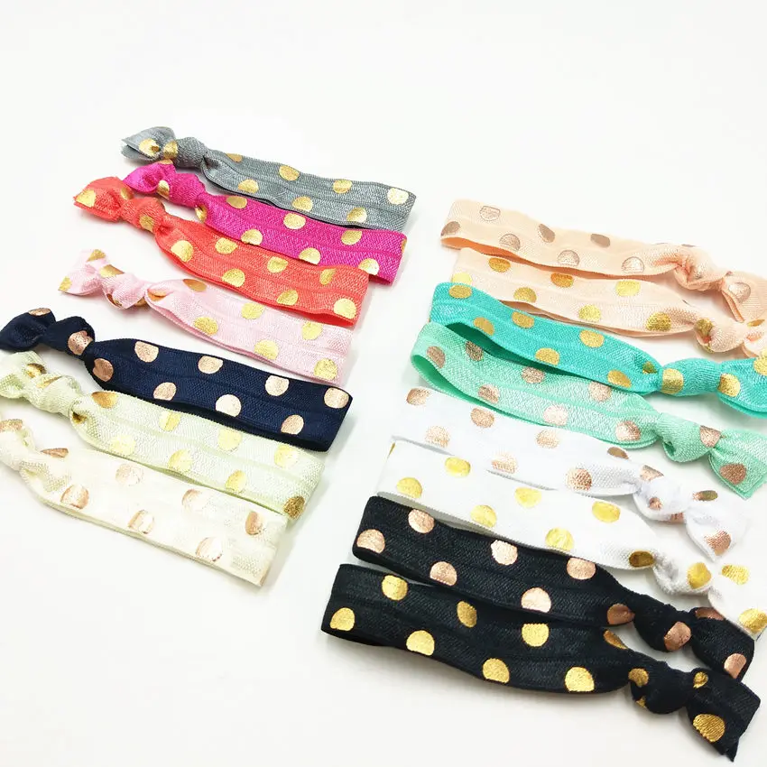 

15 Colors 40pcs/lot 5/8" Polka Dot Rose Gold Foil Fold Over Elastic Hair Band Hair Tie FOE Ribbon Bracelet Ponytail Holder