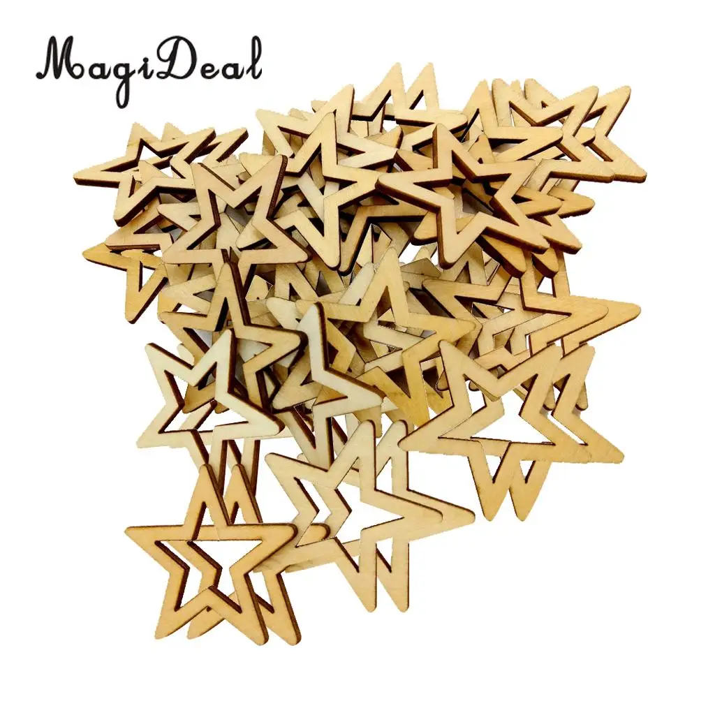 MagiDeal Delicate 50/30/25Pcs Unfinished Hollow Star Shape Wooden Embellishments for Wedding Party Board Classroom Decor 3 Sizes