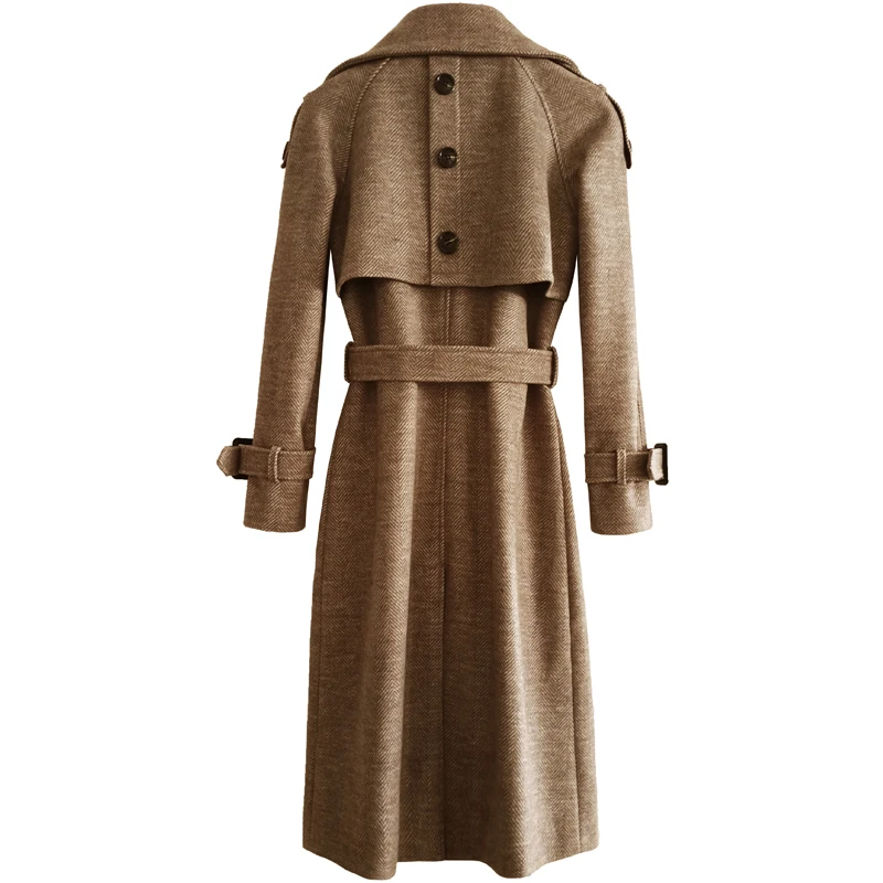 CHAOJUE Осень/Зима Женское шерстяное пальто с узором в елочку, английское модное пальто с пуговицами сзади, женское серое шерстяное пальто