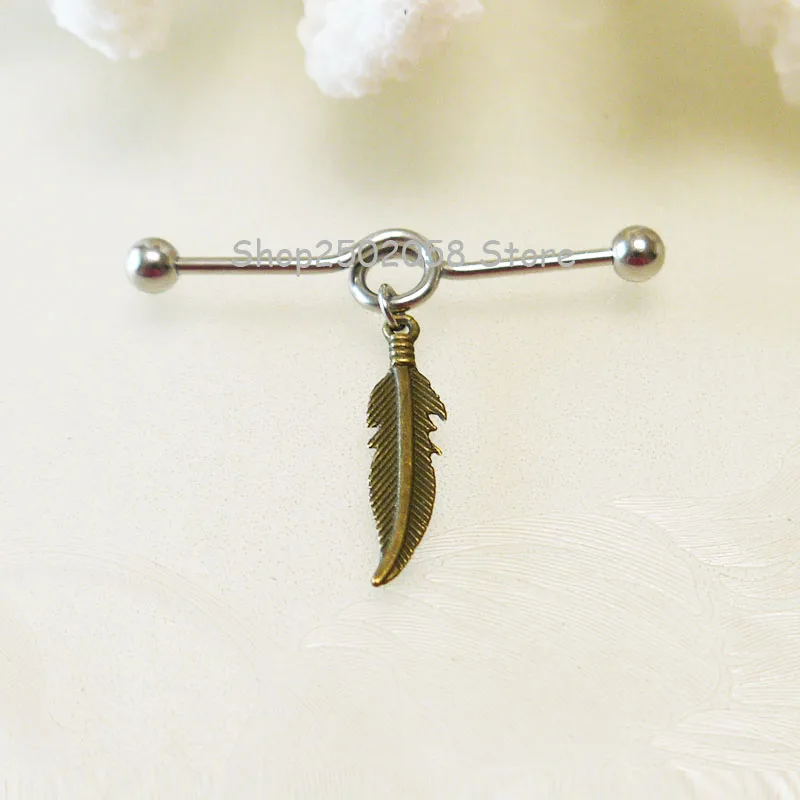 2pcs Leaf 14G (1.6mm) Industrial Barbell Scaffold Piercing Jewelry