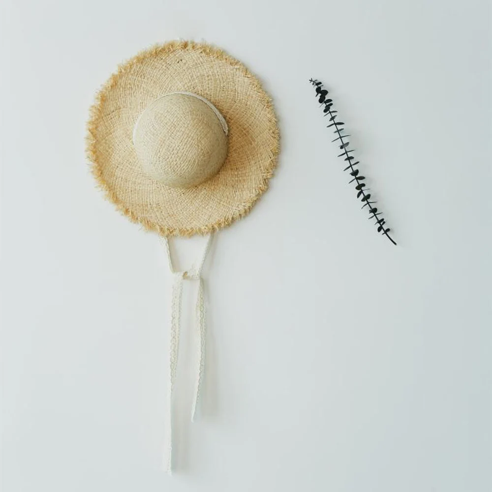 

New Women Handmade Weave Straw Hat Summer Autumn Beach Sunshade Headgear Holiday Beach Hat Lace Ribbon Large Brim Hat