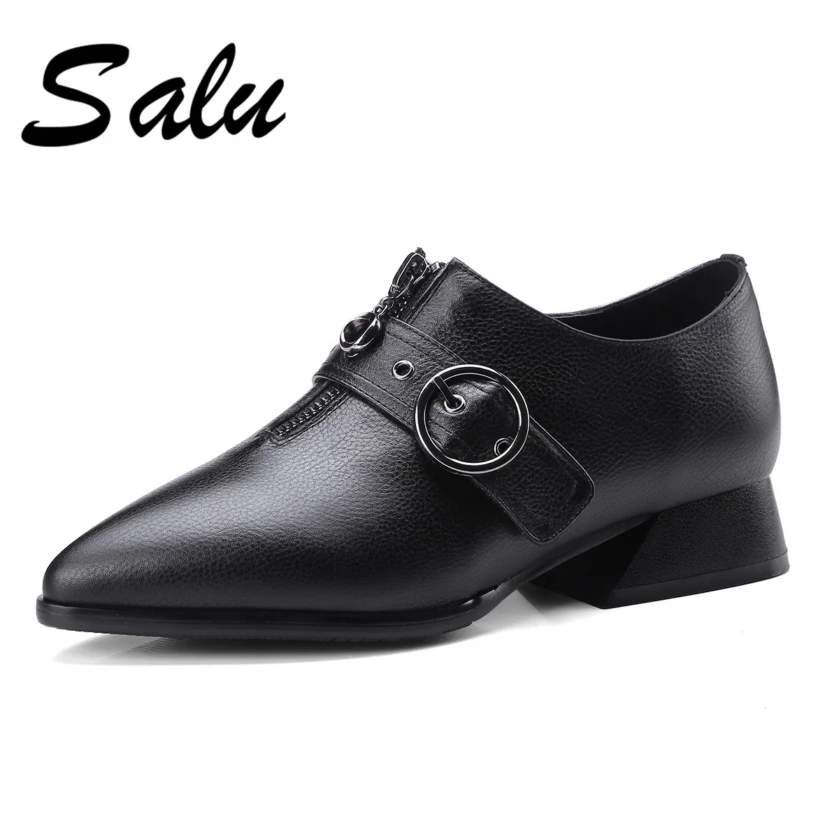 

Salu 2019 Spring New Big Size 9 10 11 Mature Genuine leather Women square High Heels Pumps Office Ladies Sexy Work Shoes Woman