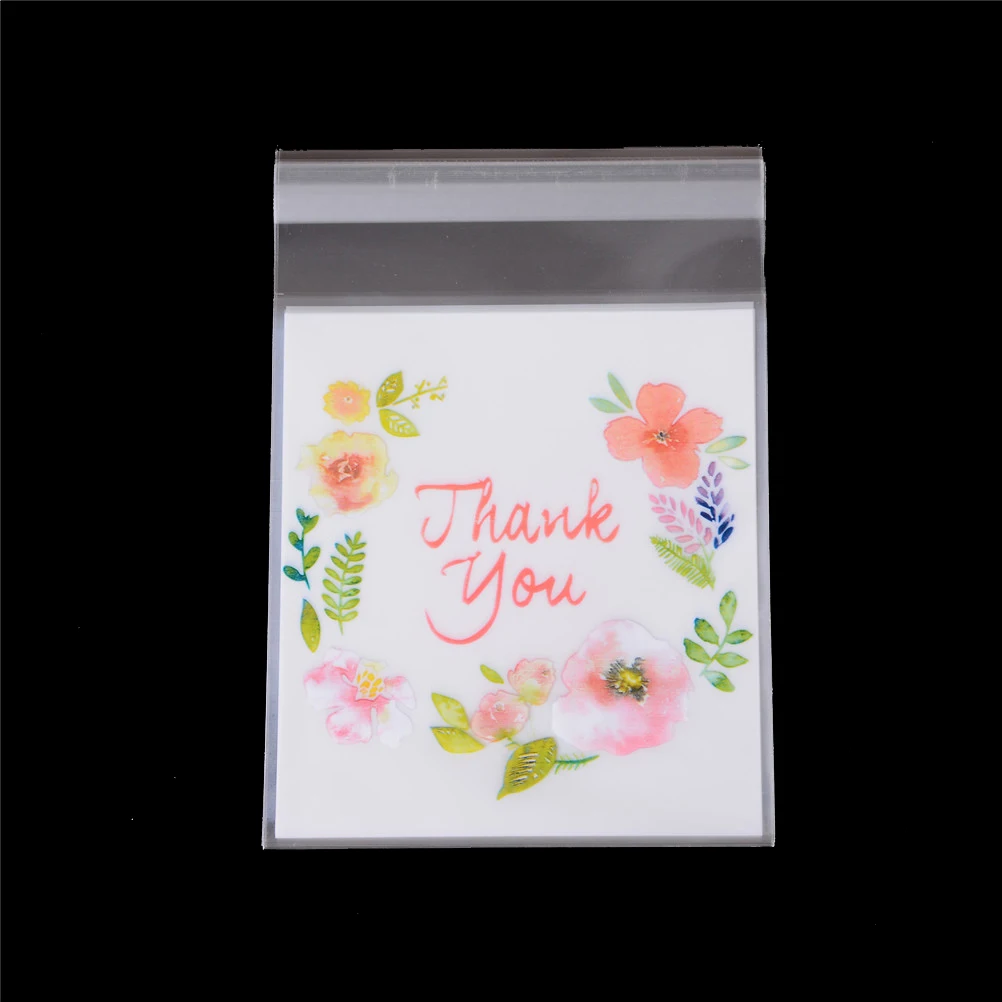 100pcs 10x10cm Thank You Self-adhesive Plastic Biscuit Packaging Bags Candy Cookie Wedding Birthday Party Craft Gift Bag