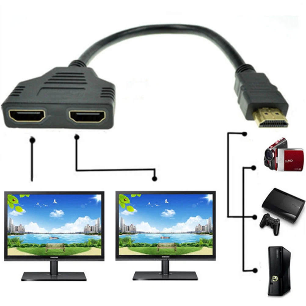 

1pcs HDMI 1 Male To Dual HDMI 2 Female Y Splitter Cable Adapter HD LED LCD TV
