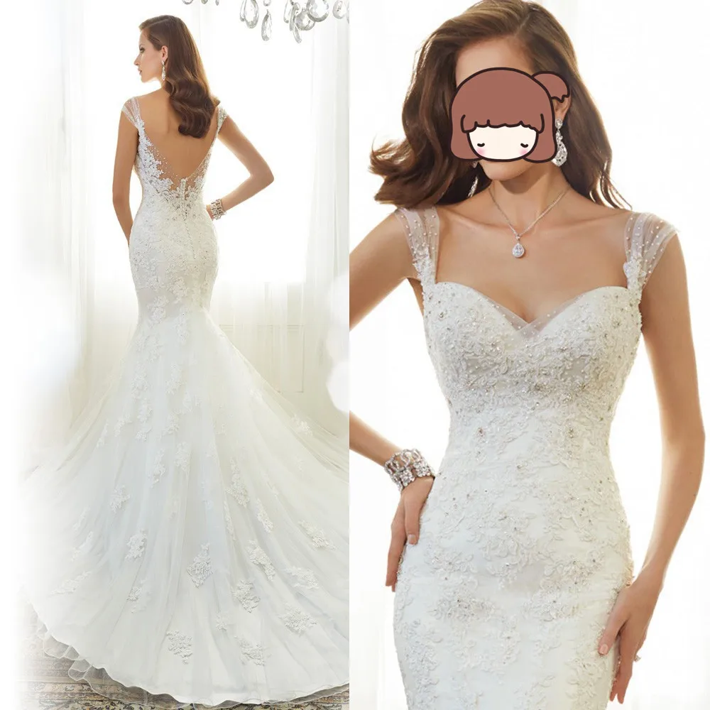 

2019 robe de mariee Lace Mermaid Wedding Dresses Backless Bridal Gowns Cap Sleeve Court Train Vestido de Noiva wedding dress
