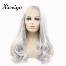 Xiweiya синтетические кружева перед парик термостойкие белые женские туфли длинные седые волосы парик боковая часть длинные волнистые бесклеевого трансвеститом мягкая парик