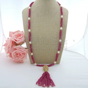 

N070401 34'' 9-10MM 3 Strands Pearl CZ Pendant Necklace