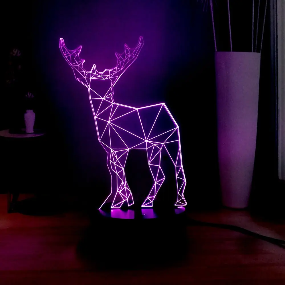 Милый рисунок оленя 3D линия визуальная лампа RGB сенсорный 7 цветов светодиодный