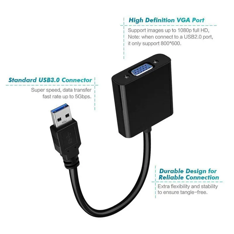 AHHROOU USB 3,0 видео Графическая карта Дисплей внешний кабель-адаптер для WIN7 WIN8 Vista 1080 P/USB 3,0 адаптер VGA разъем