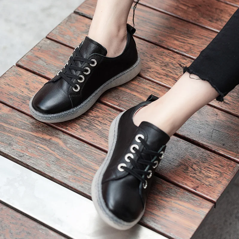 Elastische Erste Und Mode Schuhe Leder Sommer Schuhe Neue weiß Runde 2019 Casual Schicht Band Schwarzes Frauen Kopf Sondern Frühling YOFPPq