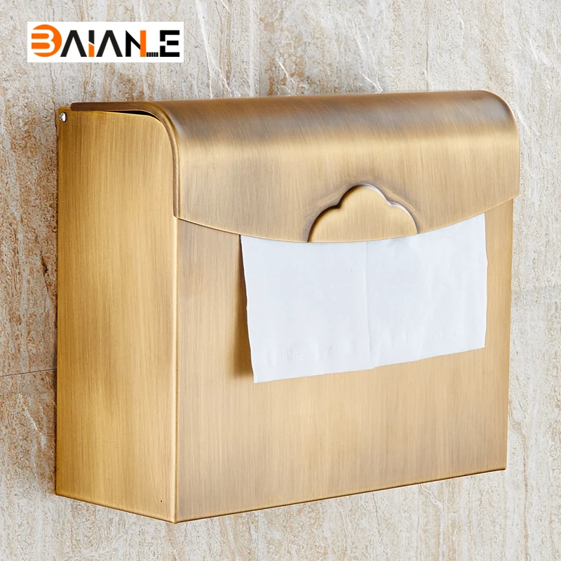 Wall Mounted Paper Holder Antique Brass Paper Box Holders waterproof
