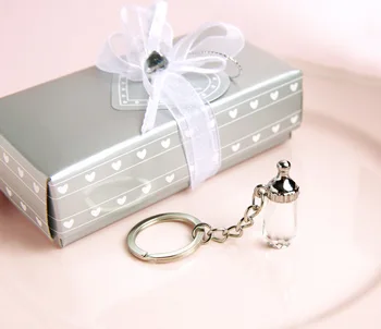 

50pcs Crystal Baby Milk Bottle Keychain Key Ring Christening Wedding Gifts Baby Shower Favors wen6376