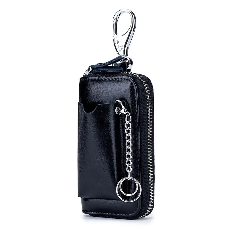 Винтажный Мужской кошелек для ключей из натуральной кожи, чехол для ключей на молнии, сумка для ключей, Мужская ключница, органайзер для ключей - Цвет: black