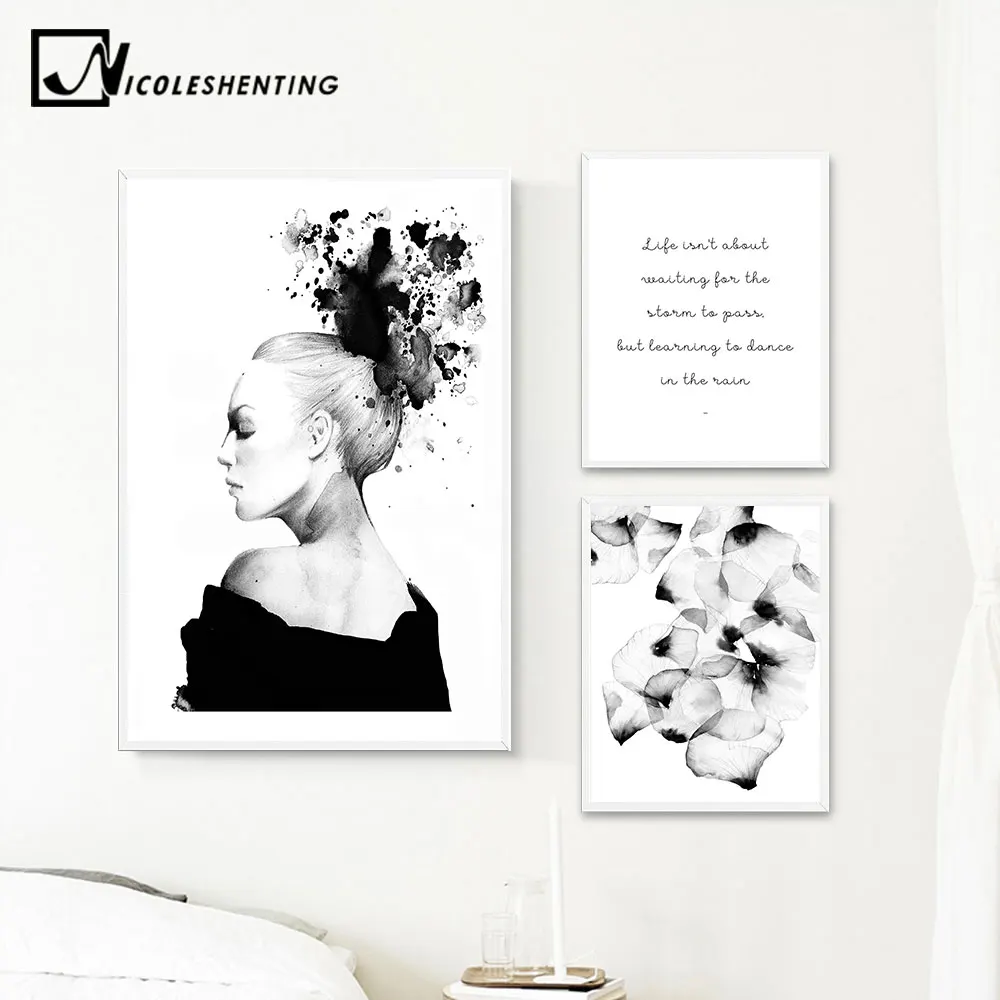 

Nordic Decoration Watercolor Girl Flower Canvas Poster Print Wall Art Abstract Painting Scandinavian Style Picture Bedroom Decor