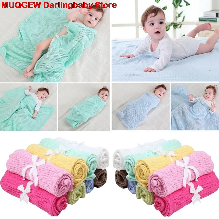 New Summer Solid Baby Blankets Newborn Cellular Blanket Pram Cot Bed