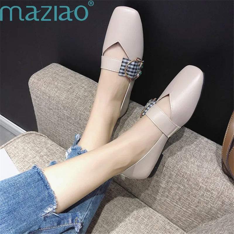 

Plaid Patchwork Rhinestone Leather Women Flats Shoes Comfortable Soft Square Toe Solid Color Sweet Loafers MAZIAO