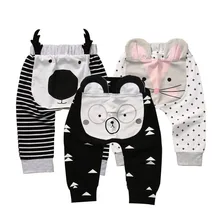Штаны для новорожденных девочек штаны-шаровары для маленьких мальчиков с объемным изображением животных длинные штаны в горошек и полоску, детские штаны, Хлопковые Штаны для малышей от 0 до 24 месяцев