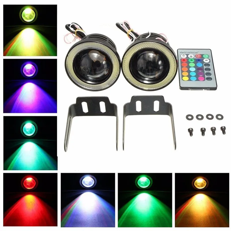 

2pcs Newest High Power Universal LED Fog Light Lamps Car Daytime Running Lights DRL RGB COB Angel Eyes Car-styling 12V